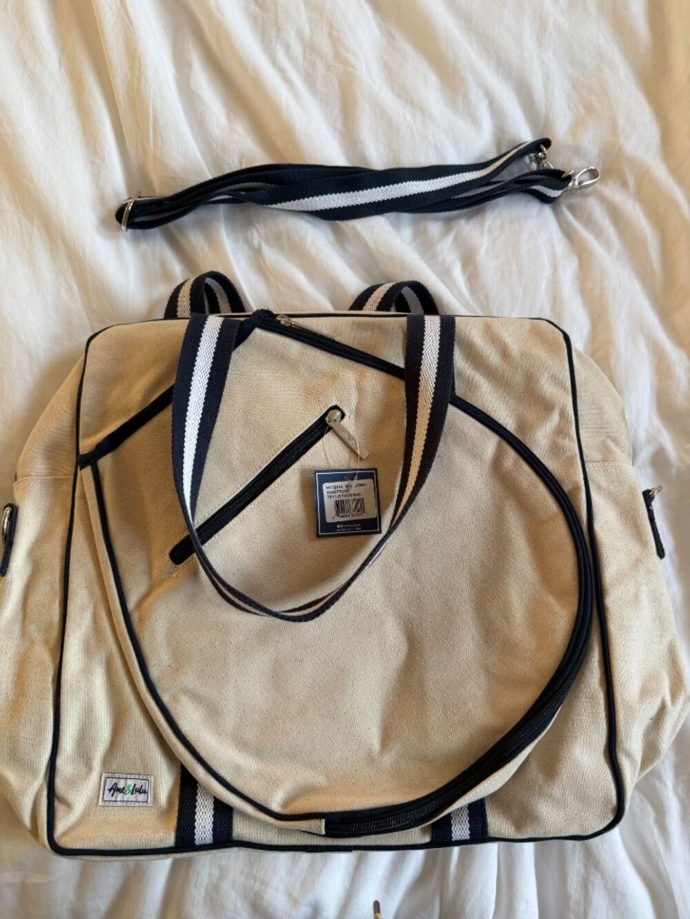 Ame and Lulu blueberry khaki/navy Hamptons Tennis Tour Bag — new with tags retai